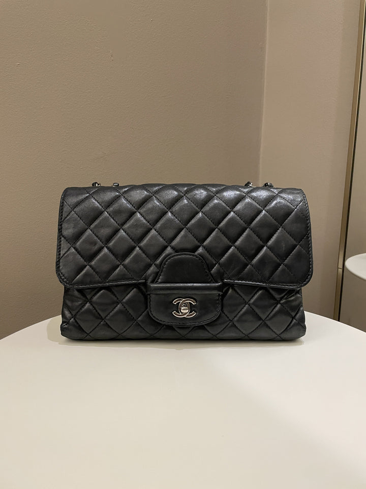Chanel Quilted Jumbo Coco Loop Flap  Black Lambskin