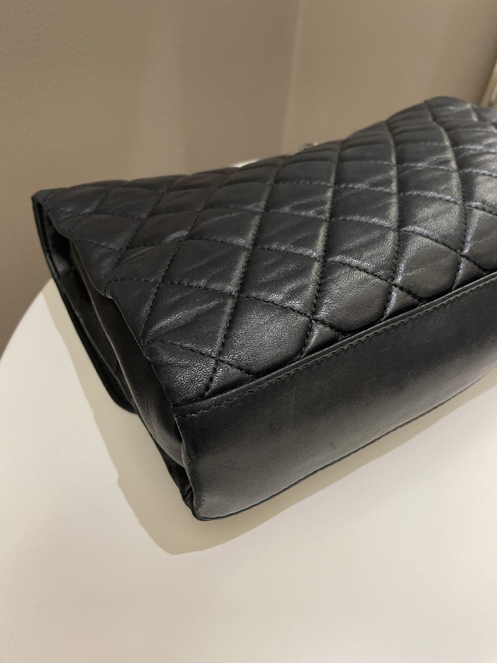Chanel Quilted Jumbo Coco Loop Flap  Black Lambskin