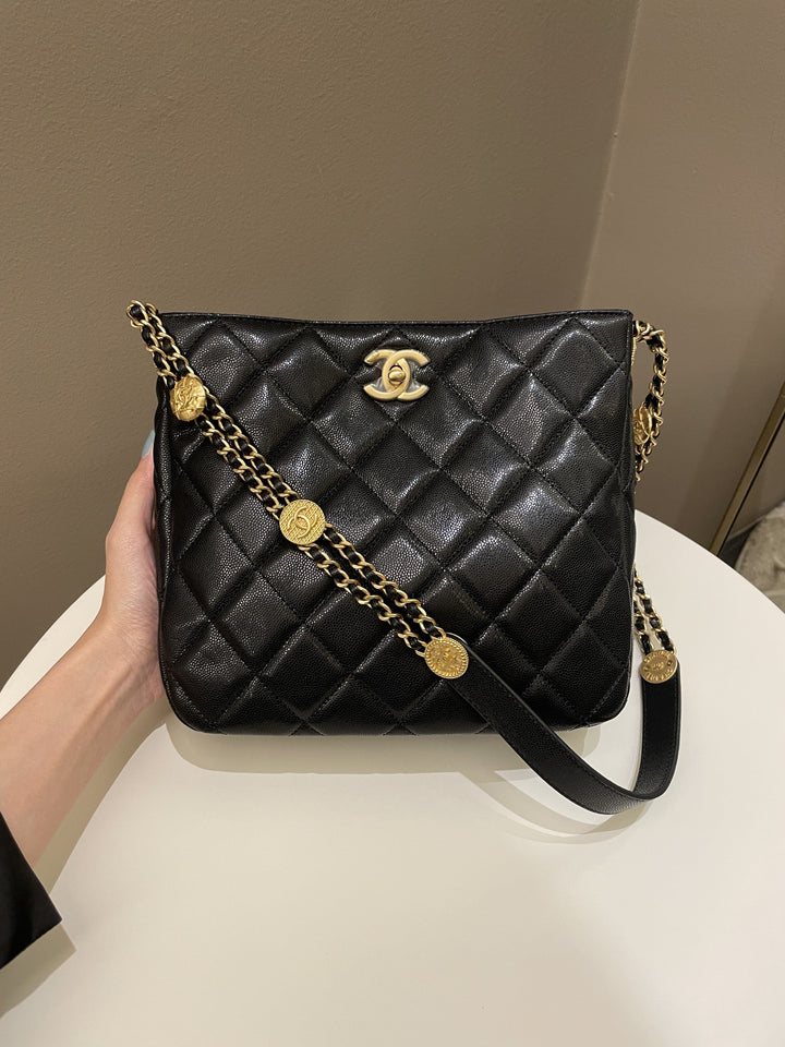 Chanel 22A Twist Your Button Hobo Bag Black Caviar
