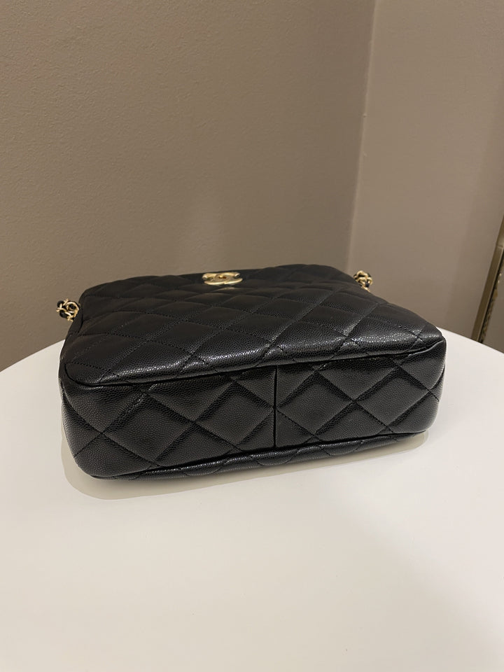 Chanel 22A Twist Your Button Hobo Bag Black Caviar