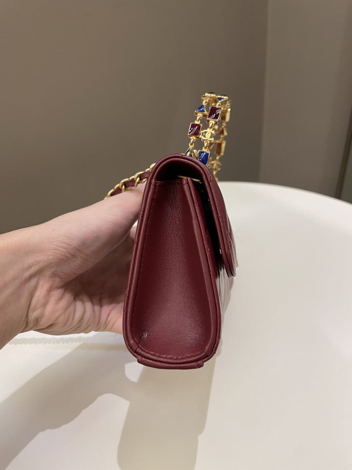 Chanel 22B Quilted Top Handle Flap Chain Burgundy Lambskin