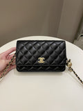 Chanel Quilted Pearl Crush Wallet On Chain Black Lambskin