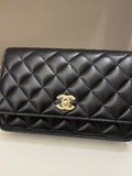 Chanel Quilted Pearl Crush Wallet On Chain Black Lambskin