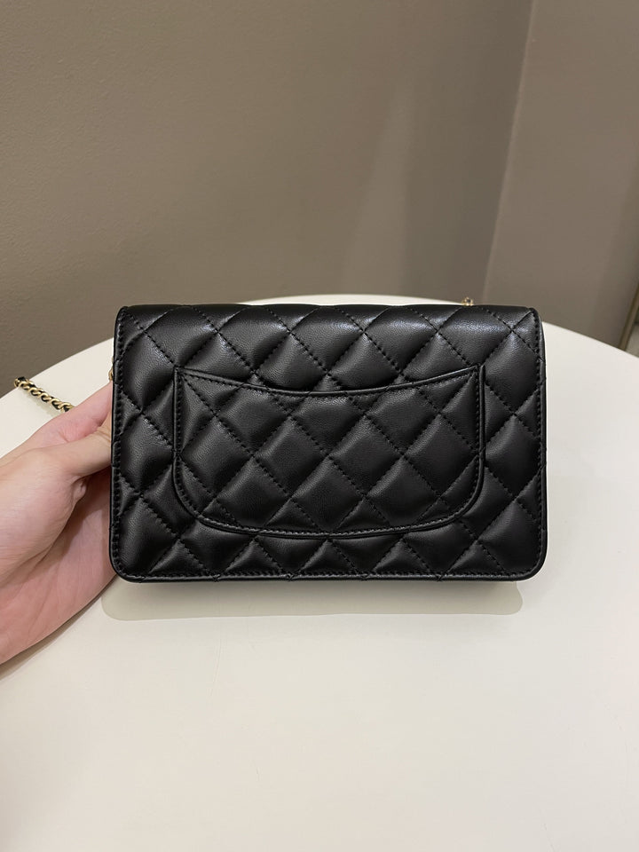 Chanel Quilted Pearl Crush Wallet On Chain Black Lambskin
