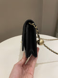 Chanel Quilted Pearl Crush Wallet On Chain Black Lambskin