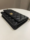 Chanel Quilted Pearl Crush Wallet On Chain Black Lambskin