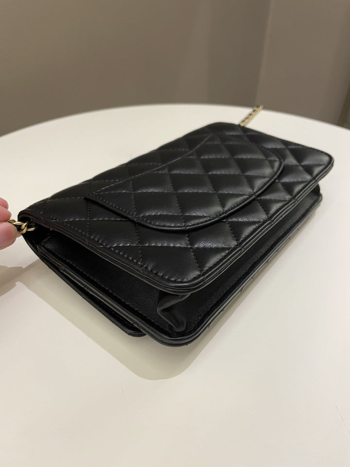 Chanel Quilted Pearl Crush Wallet On Chain Black Lambskin