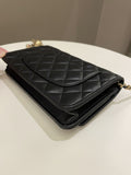 Chanel Quilted Pearl Crush Wallet On Chain Black Lambskin