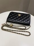 Chanel Quilted Pearl Crush Wallet On Chain Black Lambskin