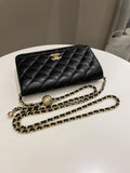 Chanel Quilted Pearl Crush Wallet On Chain Black Lambskin