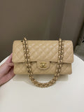 Chanel Classic Quilted Medium Double Flap Beige Claire Caviar