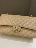 Chanel Classic Quilted Medium Double Flap Beige Claire Caviar