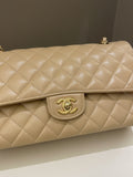 Chanel Classic Quilted Medium Double Flap Beige Claire Caviar
