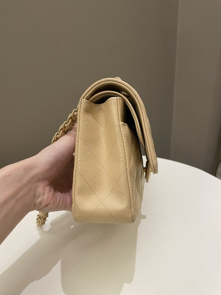 Chanel Classic Quilted Medium Double Flap Beige Claire Caviar