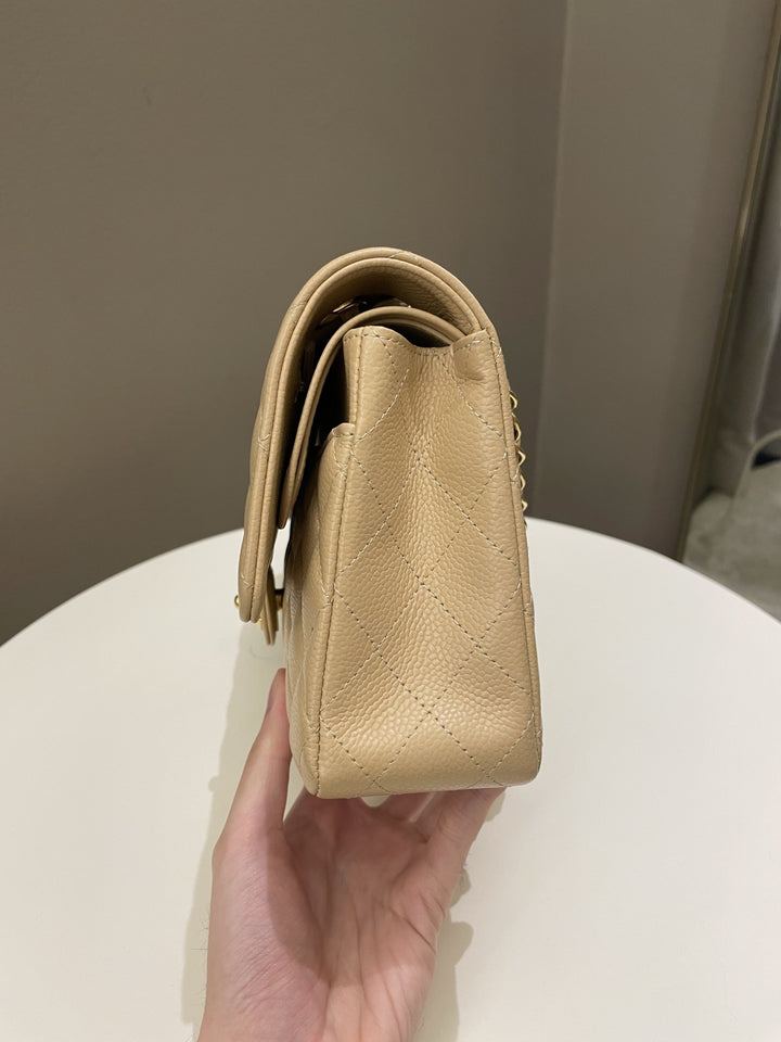 Chanel Classic Quilted Medium Double Flap Beige Claire Caviar