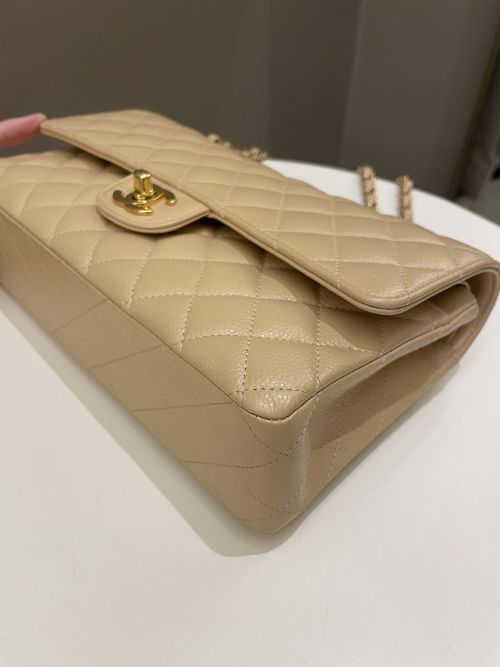Chanel Classic Quilted Medium Double Flap Beige Claire Caviar