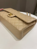 Chanel Classic Quilted Medium Double Flap Beige Claire Caviar