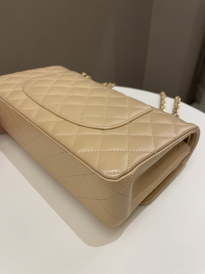 Chanel Classic Quilted Medium Double Flap Beige Claire Caviar