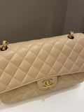 Chanel Classic Quilted Medium Double Flap Beige Claire Caviar