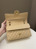 Chanel Classic Quilted Medium Double Flap Beige Claire Caviar