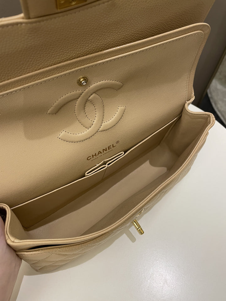 Chanel Classic Quilted Medium Double Flap Beige Claire Caviar