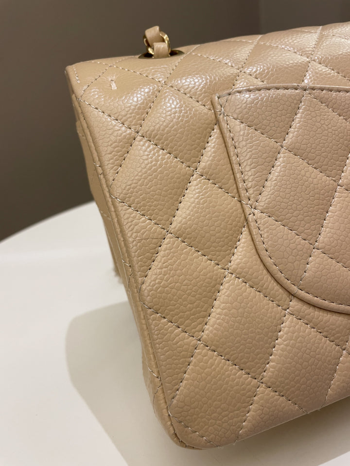 Chanel Classic Quilted Medium Double Flap Beige Claire Caviar