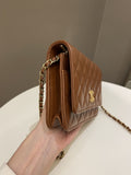Chanel 23A Cc Quilted Wallet on Chain Tan Brown Stiff Lambskin