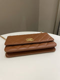 Chanel 23A Cc Quilted Wallet on Chain Tan Brown Stiff Lambskin