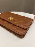 Chanel 23A Cc Quilted Wallet on Chain Tan Brown Stiff Lambskin