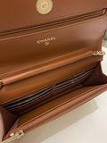 Chanel 23A Cc Quilted Wallet on Chain Tan Brown Stiff Lambskin