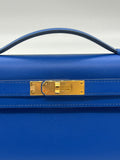 Hermes Kelly Cut Clutch Swift Calfskin Bleu France Gold Hardware