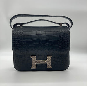 Hermes Constance 24 Matte Black Alligator Ombre Lizard Marquette Palladium Hardware