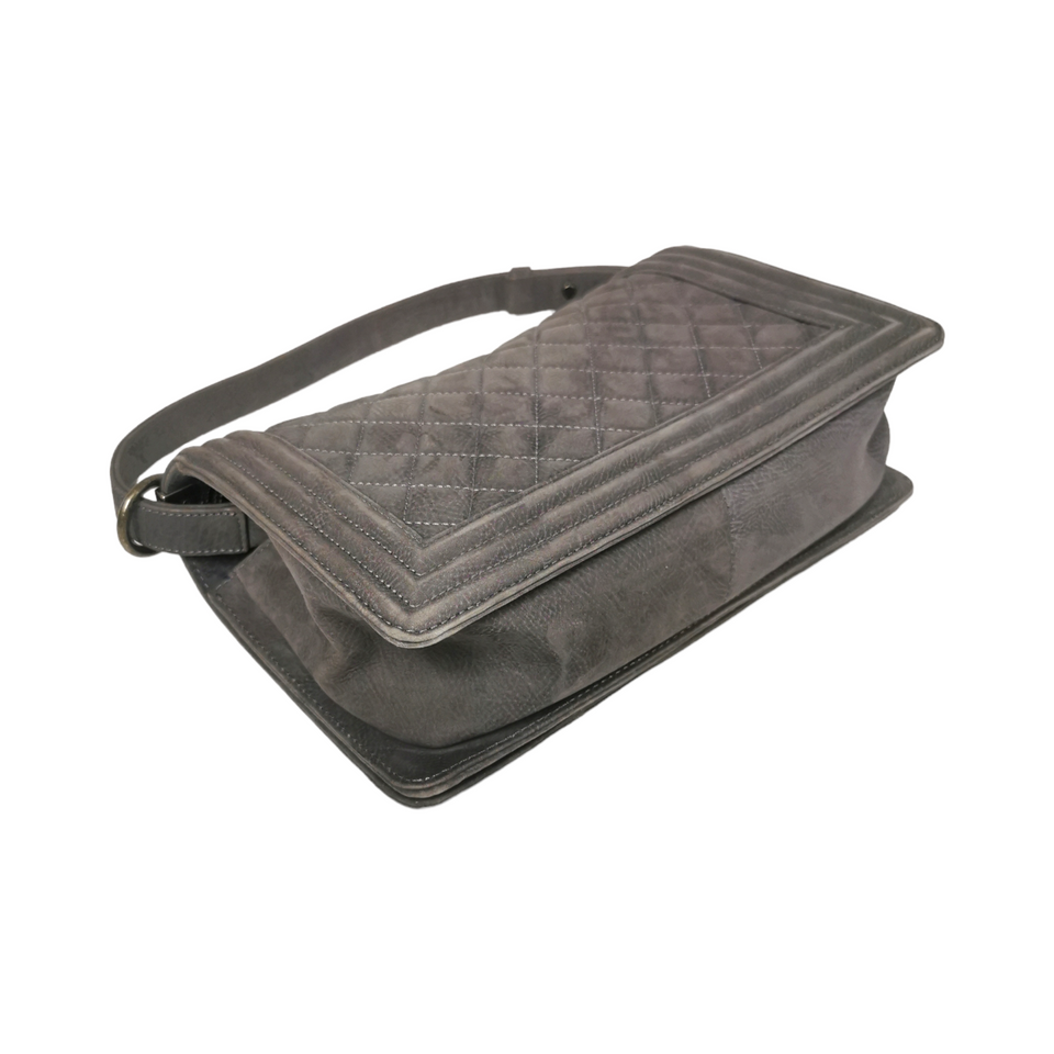 Chanel Boy Medium Grey Suede Ruthenium