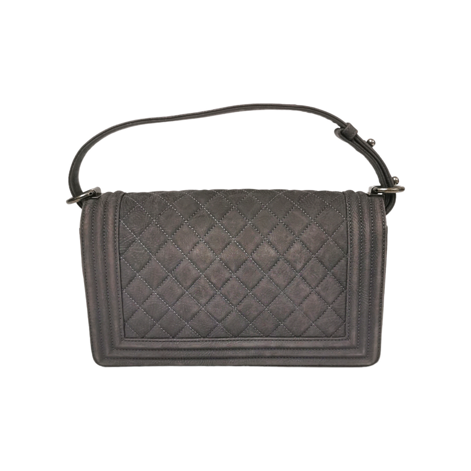 Chanel Boy Medium Grey Suede Ruthenium