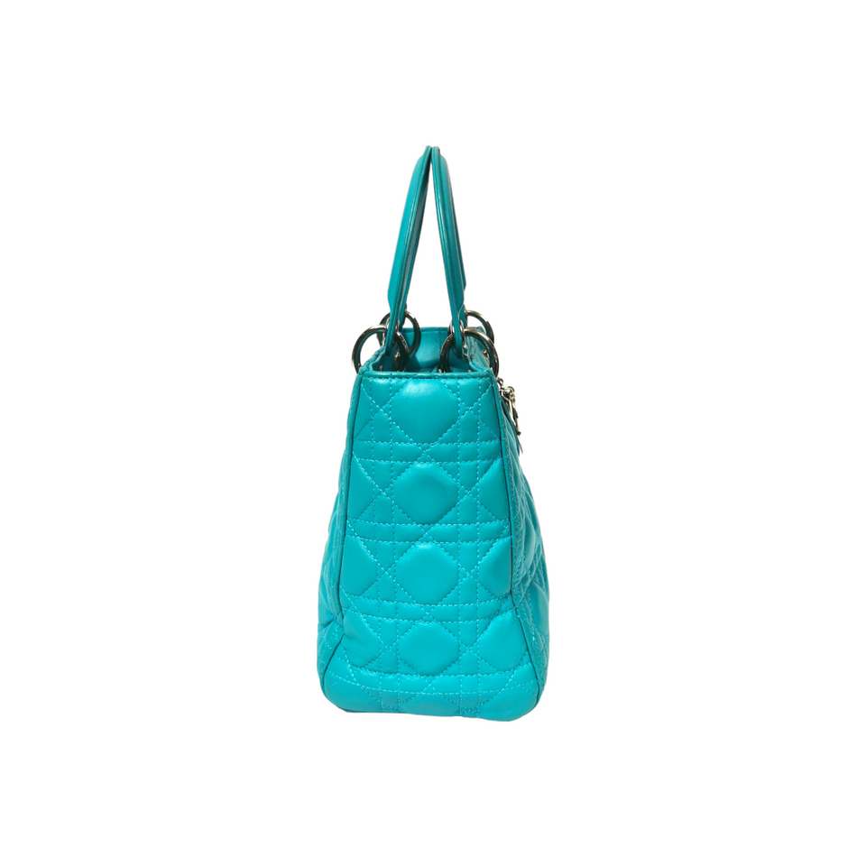 Dior Lady Dior Medium Turquoise Cannage Quilted Leather Silver