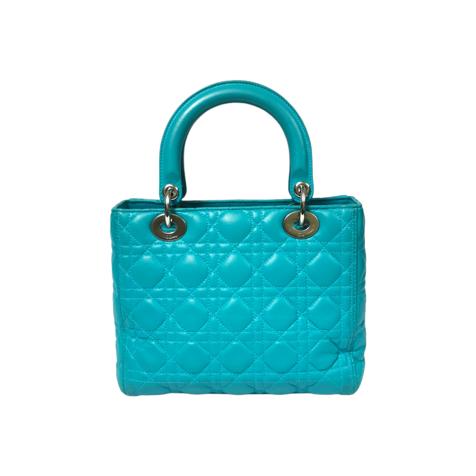 Dior Lady Dior Medium Turquoise Cannage Quilted Leather Silver