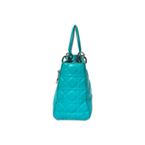 Dior Lady Dior Medium Turquoise Cannage Quilted Leather Silver