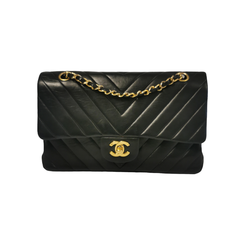 Chanel Classic Double Flap Chevron Black Lambskin Gold