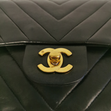 Chanel Classic Double Flap Chevron Black Lambskin Gold