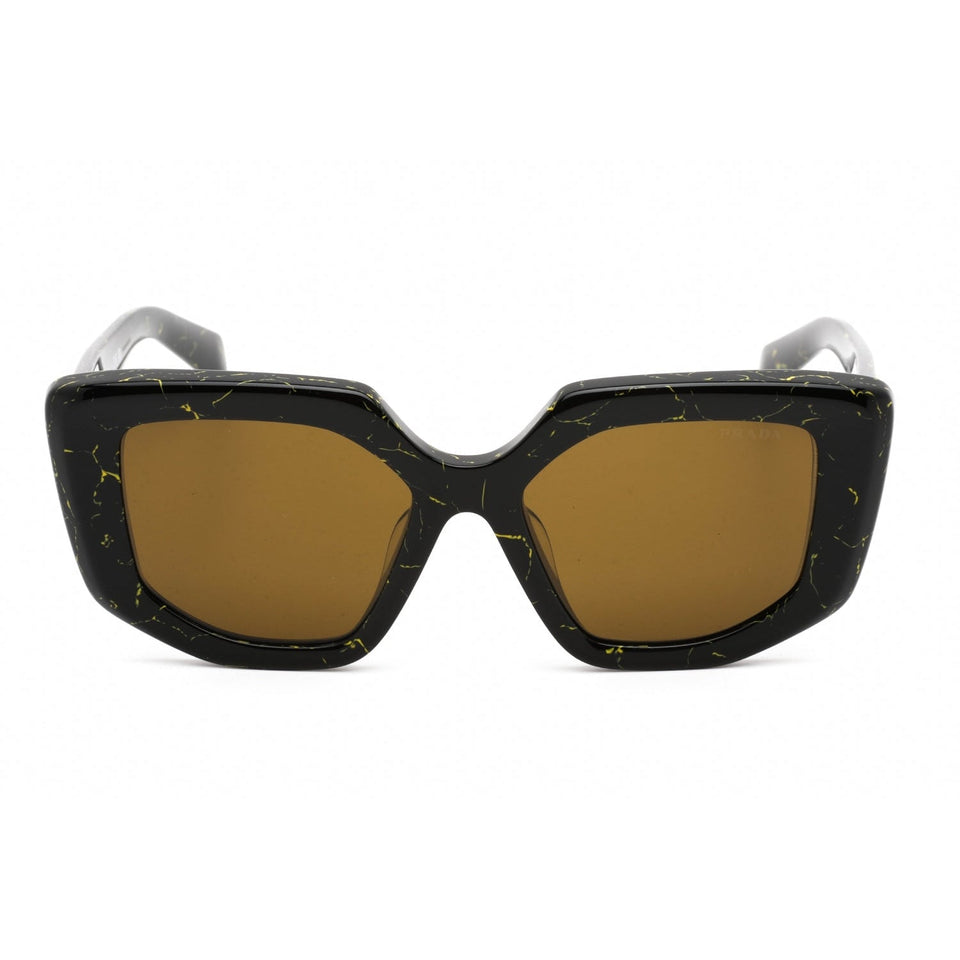 Prada   14ZSF Sunglasses Black Yellow Marble / Dark Brown Women's