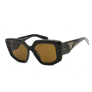 Prada 0PR 14ZSF Sunglasses Black Yellow Marble / Dark Brown-AmbrogioShoes