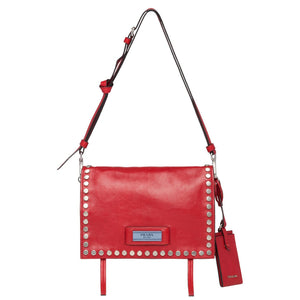 Prada 1BD082-PEO Etiquette Women's Fucoco Red Glace Calf-Skin Leather Shoulder Bag (PR1011)