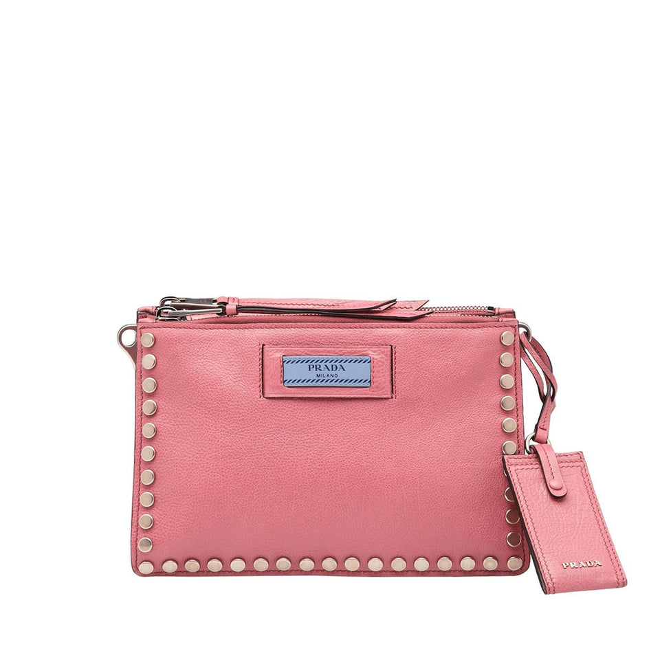 Prada 1BH077-PEO Etiquette Women's Lotus Pink Glace Calf-Skin Leather Shoulder Bag (PR1009)