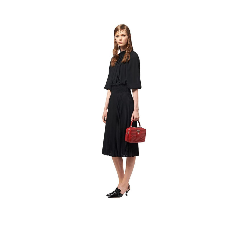 Prada 1BH118-2D91 Women's Black Diagramme Quilted Calf-Skin Leather Shoulder Bag (PR1005)