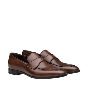 Prada 2DC192-V69 Men's Shoes Brown Calf-Skin Leather Penny Loafers (PRM1021)