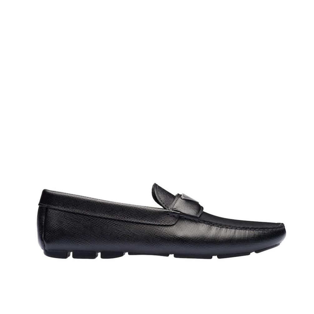 Prada 2DD164-3E0N Men's Shoes Black Saffiano Leather Moccasin Loafers (PRM1005)