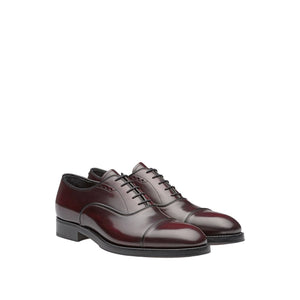 Prada 2EA130-055 Men's Shoes Burgundy Calf-Skin Leather Oxfords (PRM1007)