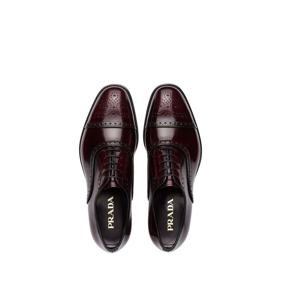 Prada 2EA135-055 Men's Shoes Burgundy Brushed Calf-Skin Leather Oxfords (PRM1025)