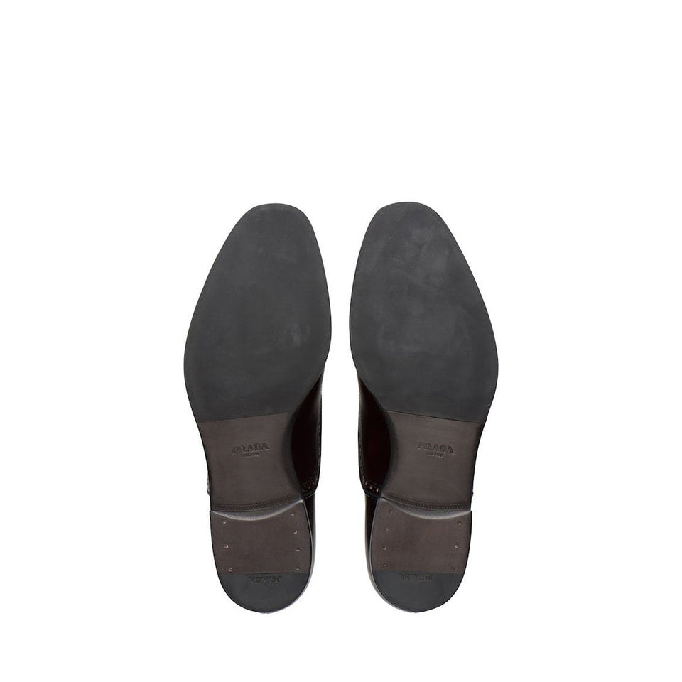 Prada 2EA135-055 Men's Shoes Burgundy Brushed Calf-Skin Leather Oxfords (PRM1025)