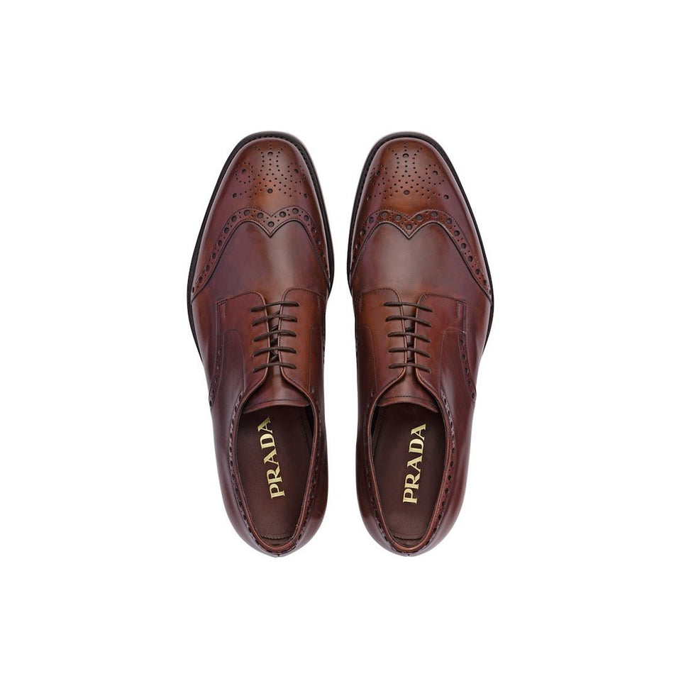 Prada 2EA143-3F33 Men's Shoes Brown Calf-Skin Leather Derby Oxfords (PRM1033)